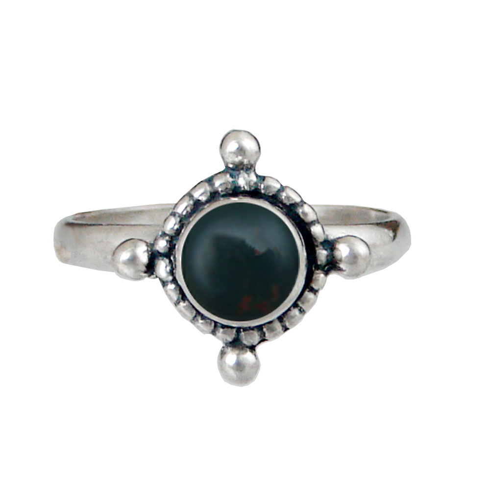 Sterling Silver Dainty Gemstone Ring With Bloodstone Size 10